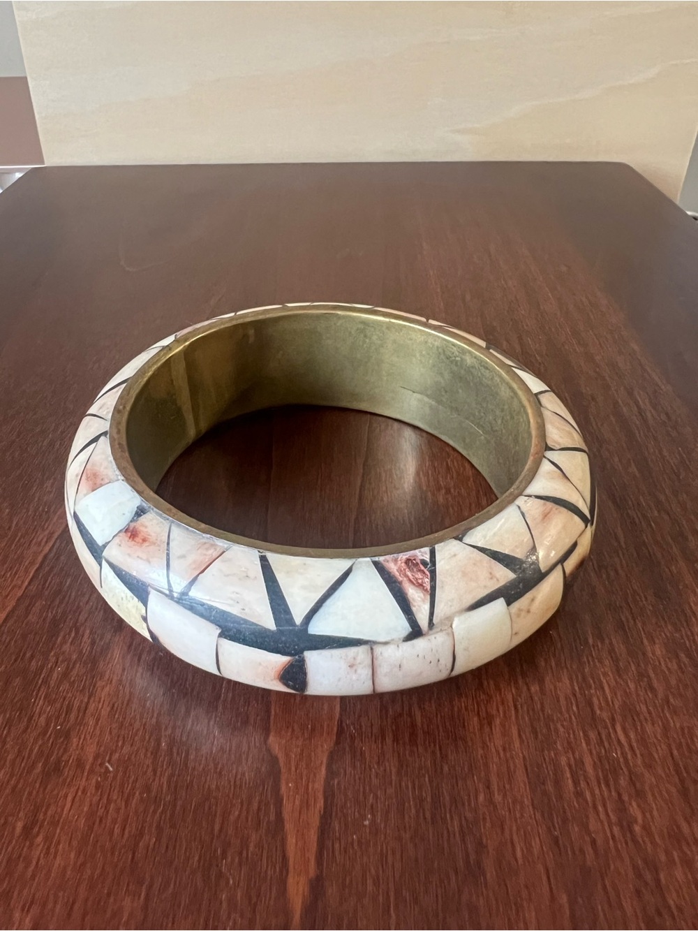 Vintage 1970’s Brass Bone Inlay Bangle India Boho